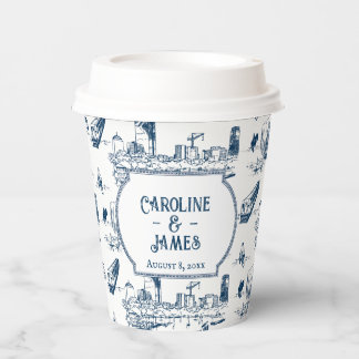 Boston Toile Navy Personalised Wedding Paper Cup