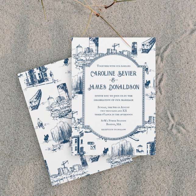 Boston Toile Navy Wedding Invitation (Creator Uploaded)