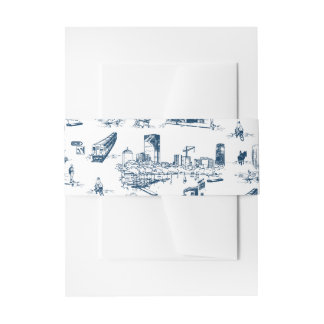 Boston Toile Navy Wedding Invitation Belly Band