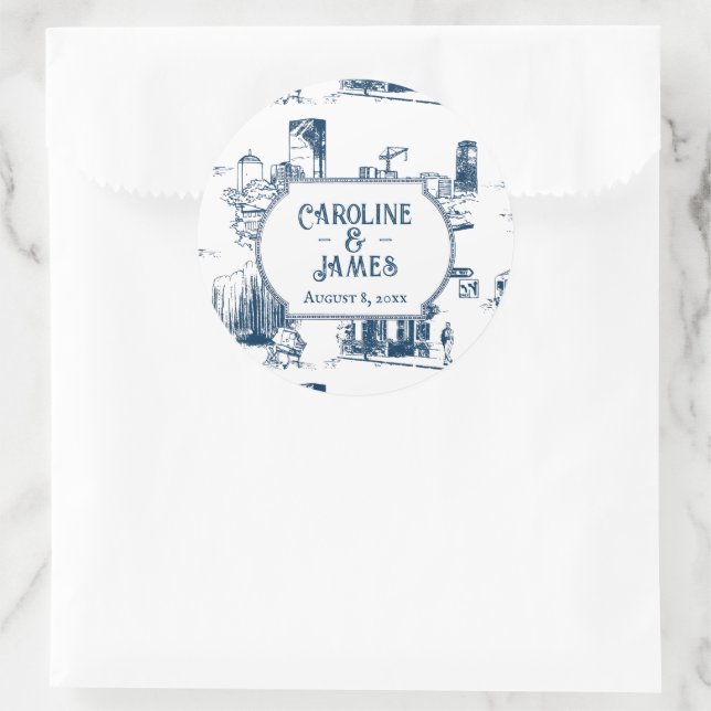 Boston Toile Navy Wedding Personalised 3" Sticker (Bag)