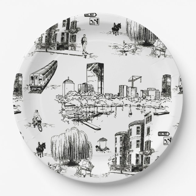 Boston Toile Paper Plate (Front)