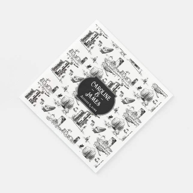 Boston Toile Personalised Wedding Paper Napkins (Corner)