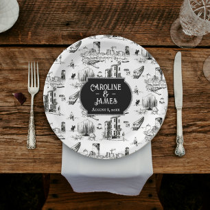 Boston Toile Personalised Wedding Paper Plate