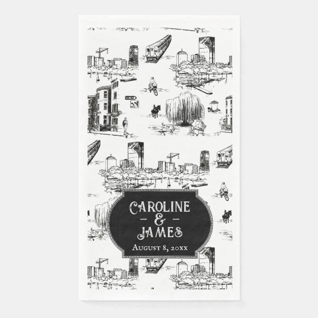 Boston Toile Personalised Wedding Paper Towels Napkin (Front)