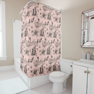 Boston Toile Pink and Black Shower Curtain