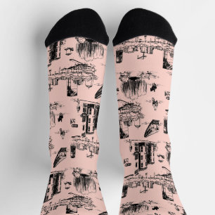 Boston Toile Pink and Black Socks