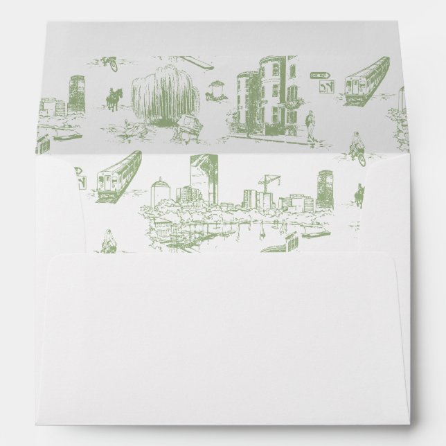 Boston Toile Sage Green Personalised Envelope (Back (Bottom))
