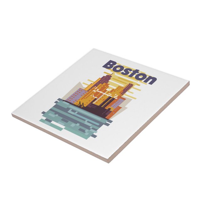 Boston Travel poster Ceramic Tile (Side)