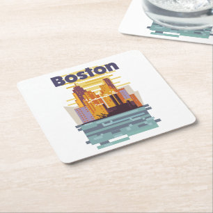 Boston Travel poster Square Paper Coaster