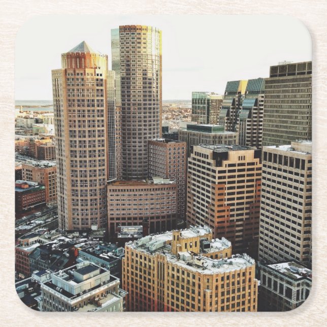 Boston view square paper coaster (Front)