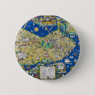Boston vintage old city map USA america geography 6 Cm Round Badge