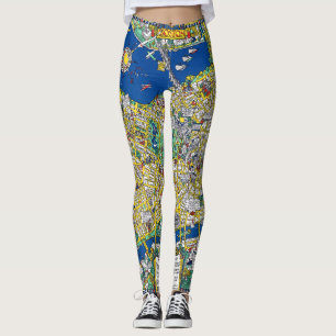 Boston vintage old city map USA america geography Leggings