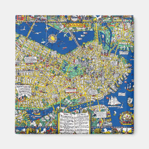 Boston vintage old city map USA america geography Magnet