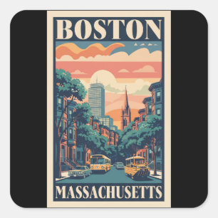 boston vintage travel square sticker