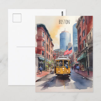 Boston watercolor art postcard