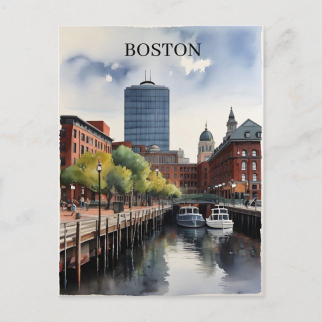 Boston watercolor art postcard (Front)