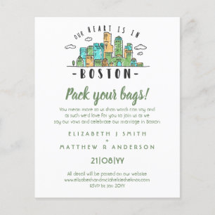 BOSTON Wedding Handdrawn Skyline Modern Invitation