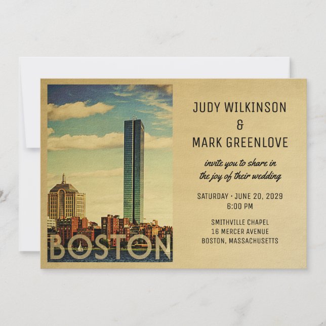 Boston Wedding Invitation Vintage Mid-Century (Front)