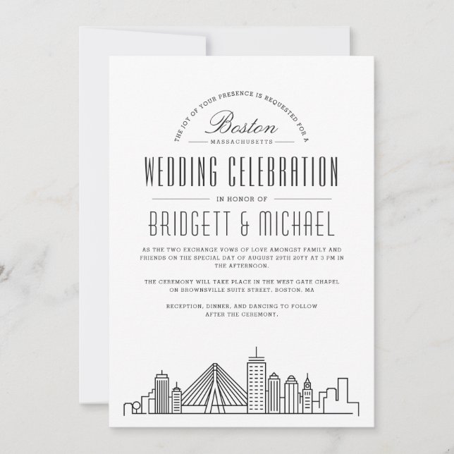 Boston Wedding | Modern Deco City Skyline  Invitation (Front)