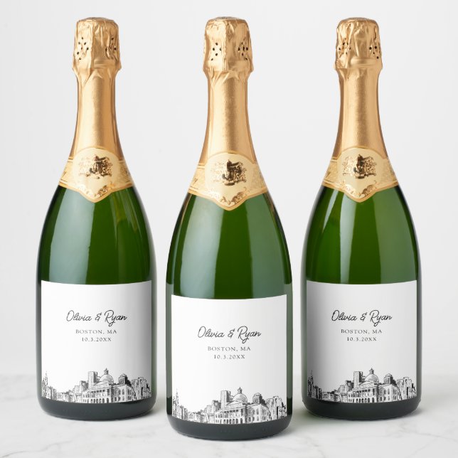 Boston Wedding Personalised Champagne Label (Bottles)