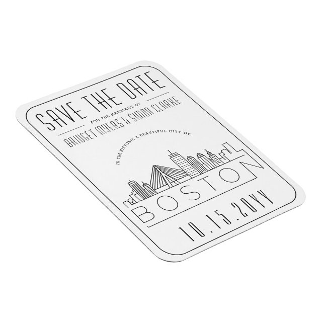 Boston Wedding Stylised Skyline Save the Date Magnet (Right Side)