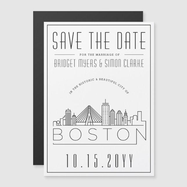 Boston Wedding | Stylised Skyline Save the Date Magnetic Invitation (Front/Back)