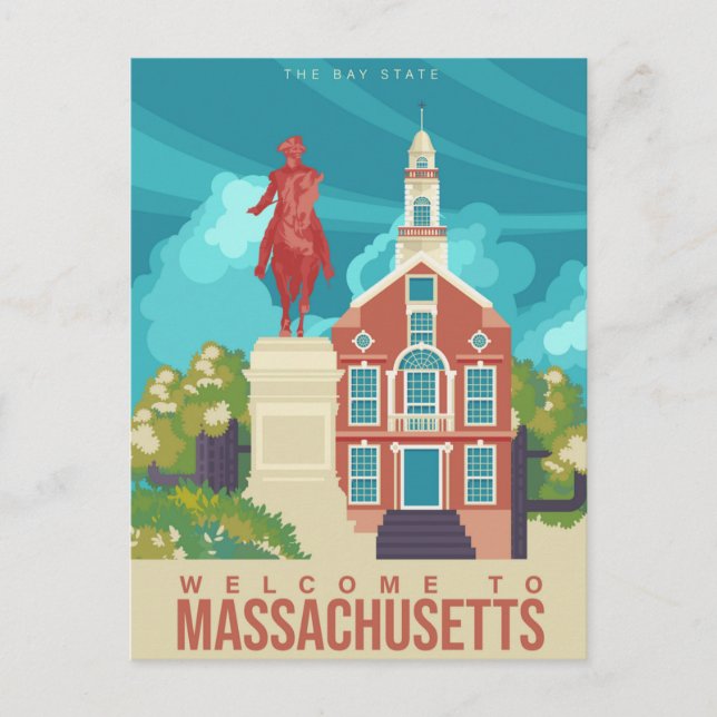 Boston welcome to Massachusetts Vintage Travel  Postcard (Front)
