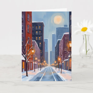 Boston Winter Massachusetts City Watercolor Card