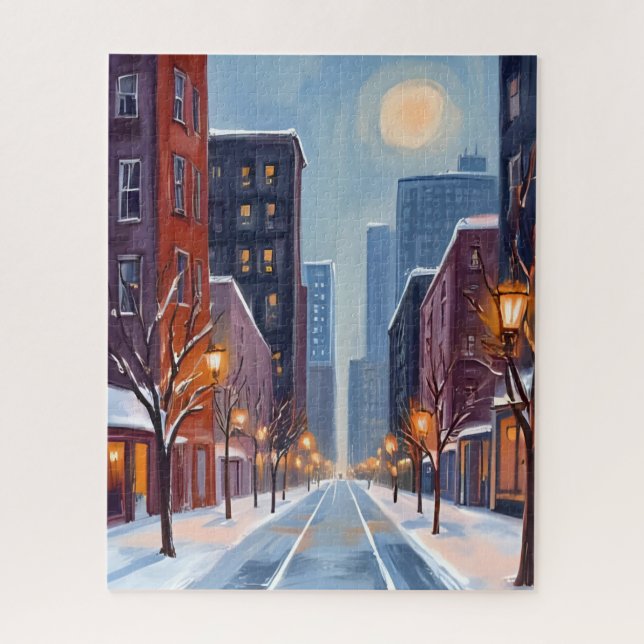 Boston Winter | Massachusetts City Watercolor Jigsaw Puzzle (Vertical)