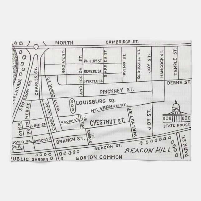 Boston's Beacon Hill Map  Tea Towel (Horizontal)