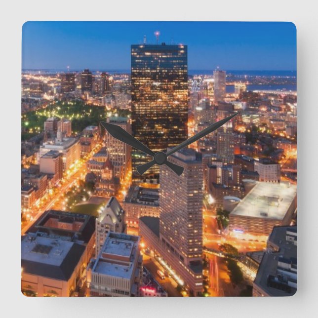 Boston's skyline at dusk square wall clock (Front)