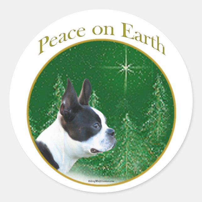 BostonTerrierPeace2 Classic Round Sticker (Front)