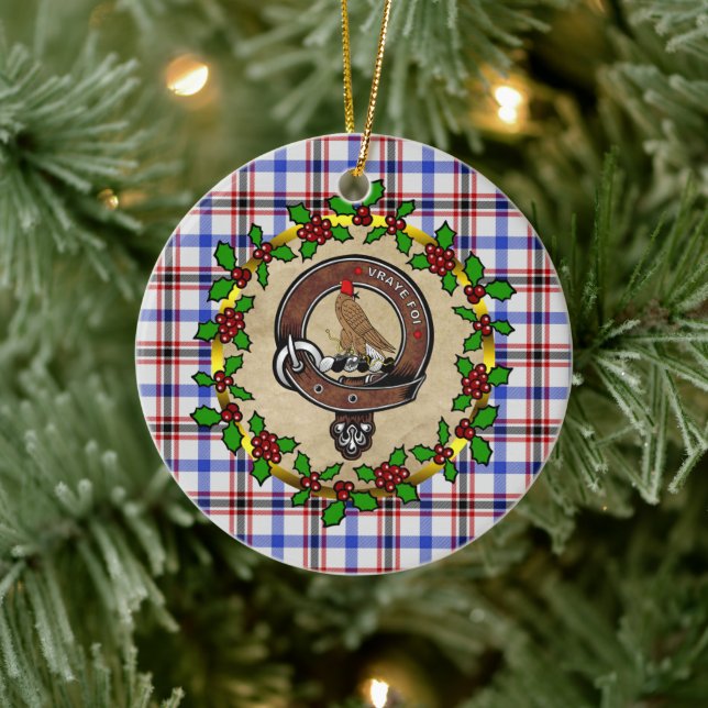 Boswell Clan Badge & Tartan Personalised Xmas Ceramic Ornament (Tree)
