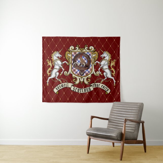 Boswell Clan Badge & Tartan Tapestry (In Situ (Horizontal))