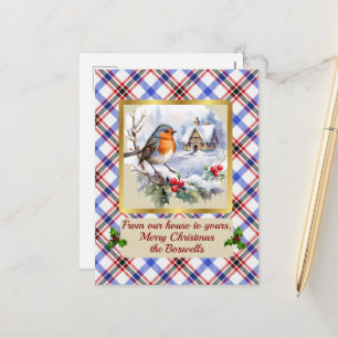 Boswell Crest & Tartan w/Robin Personalised Holiday Postcard