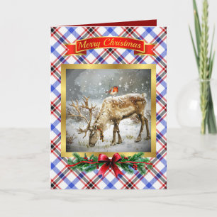 Boswell Stag & Robin Tartan Personalised  Holiday Card