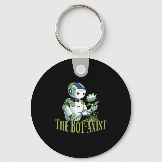 Bot-anist solarpunk robot earth day green future key ring (Front)