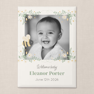 Botanic Bee New Baby Announcement Keepsake Fridge Magnet