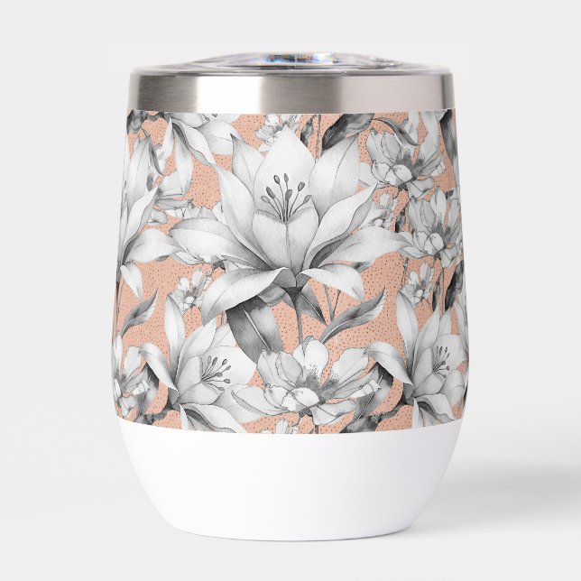 Botanic black white rose gold glitter flowers (Front)