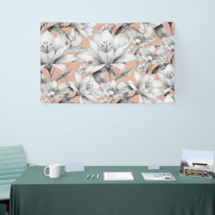 Botanic black white rose gold glitter flowers banner