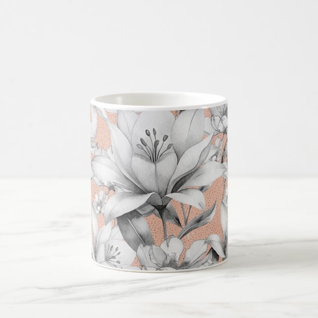 Botanic black white rose gold glitter flowers coffee mug (Center)