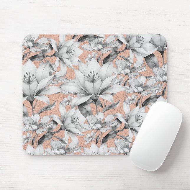 Botanic black white rose gold glitter flowers mouse pad (With Mouse)