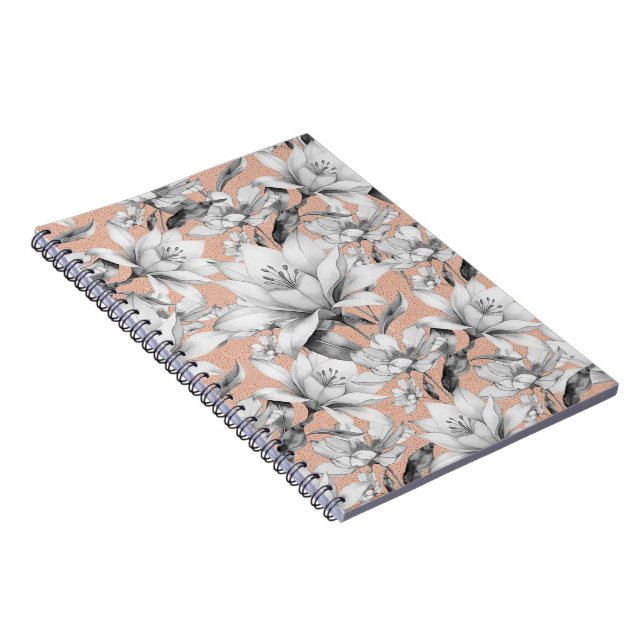 Botanic black white rose gold glitter flowers notebook (Right Side)