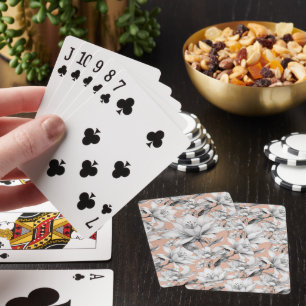 Botanic black white rose gold glitter flowers playing cards