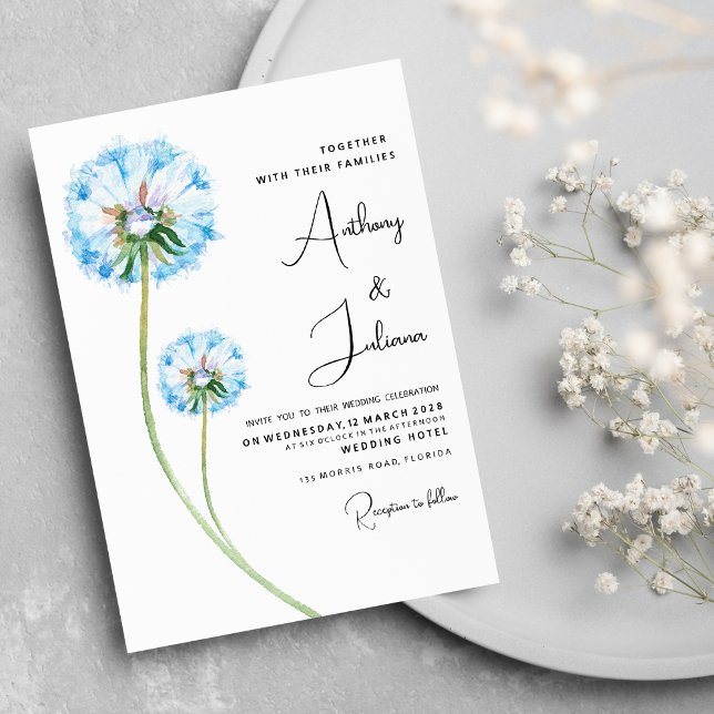 Botanic blue lilac green dandelion floral Wedding Invitation (Botanic blue lilac green dandelion floral Wedding )
