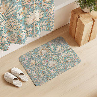 Botanic Damask Cream Aqua Blue Rust Orange Yellow Bath Mat