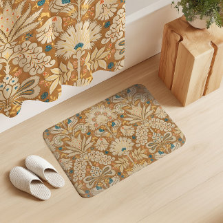Botanic Damask Cream Rust Blue Yellow Bath Mat