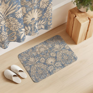 Botanic Damask Cream Slate Blue Beige Bath Mat