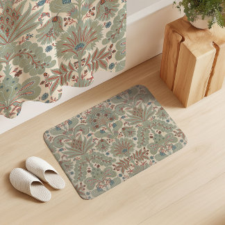 Botanic Damask Sage Green Red Orange Cream Bath Mat