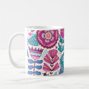 Botanic doodle flowers, seamless, vintage texture. coffee mug